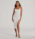 Kristen Formal Satin Cowl Neck Midi Dress