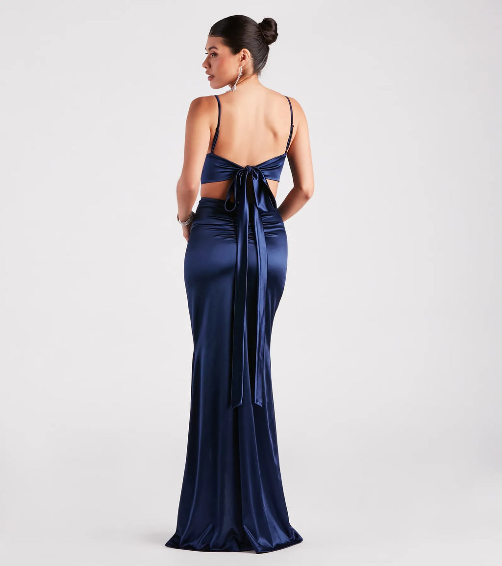 Laurel Formal Satin Tie-Back Mermaid Dress