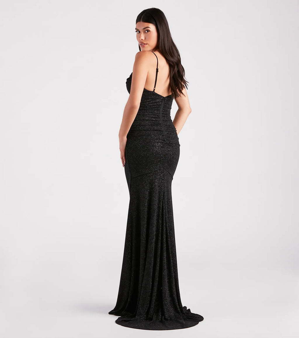 Tamora Formal Glitter Plunge Mermaid Dress