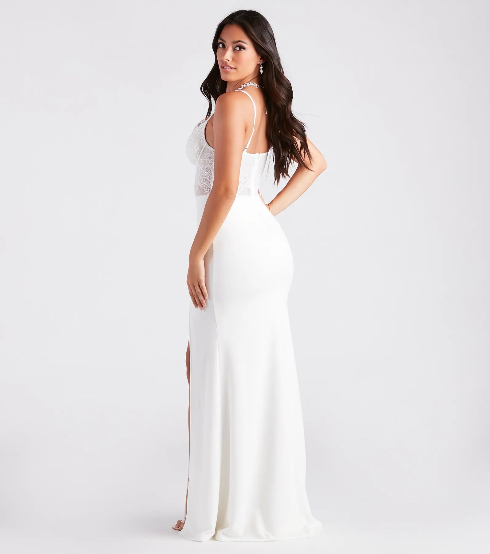 Corrine Sheer Lace High Slit Mermaid Dress