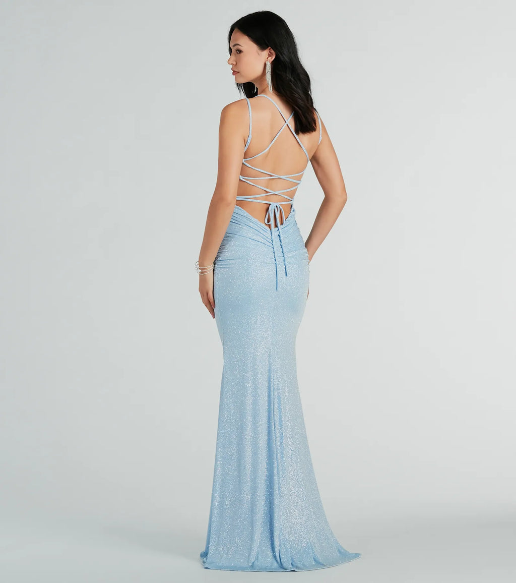 Rylie Formal Glitter Lace-Up Column Dress