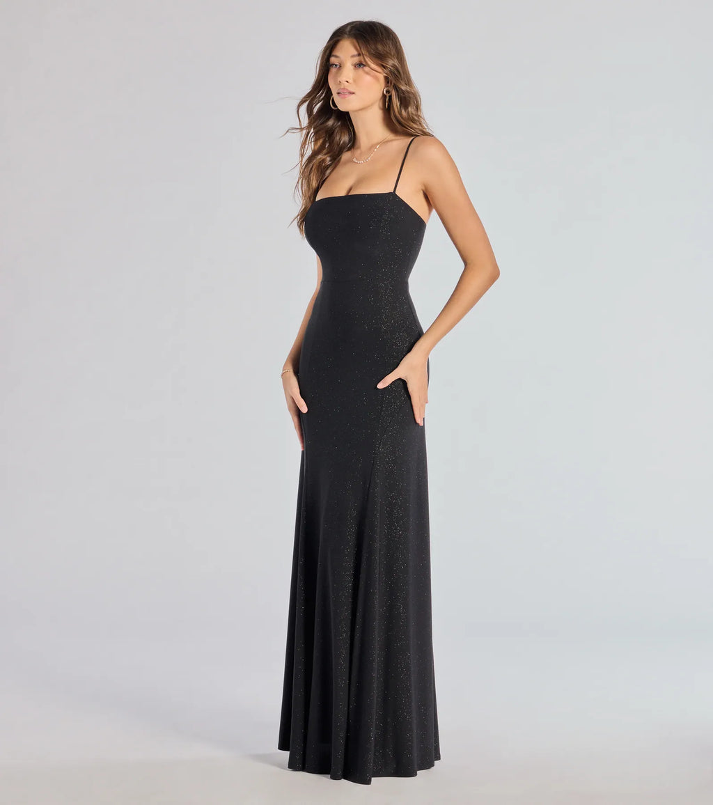 Wendy Sleeveless A-Line Glitter Formal Dress