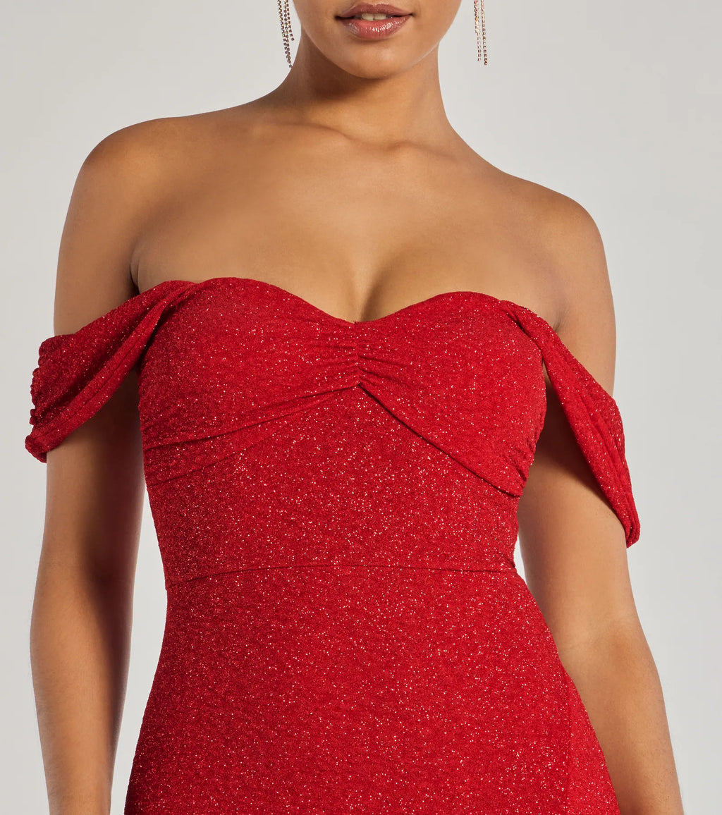 Tamara Off-The-Shoulder Mermaid Glitter Formal Dress