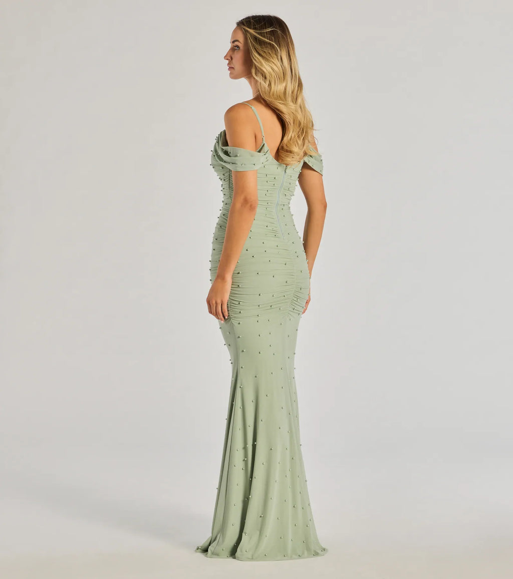 Charlene Formal Faux Pearl Mesh Mermaid Dress