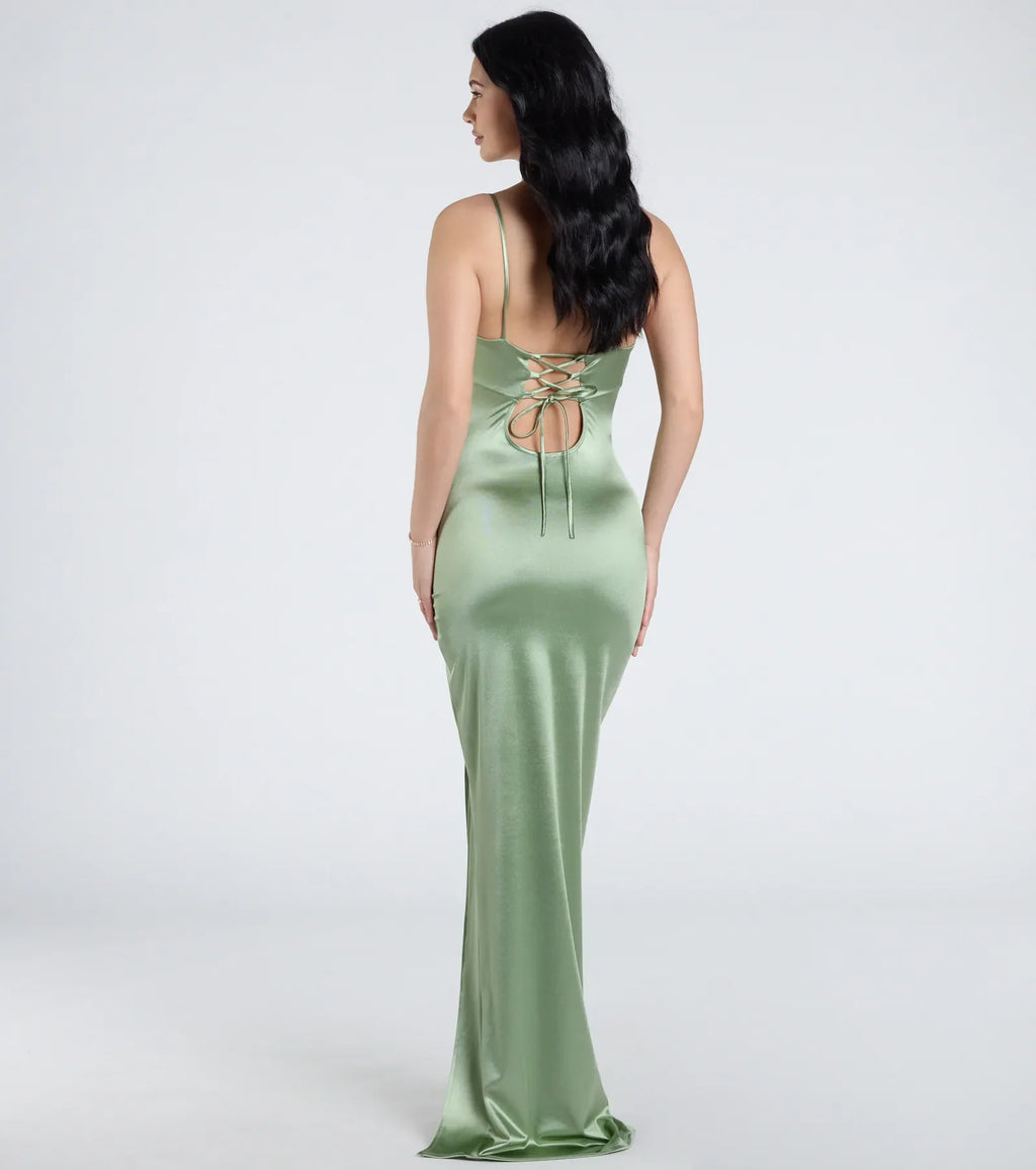 Laverne Formal Satin Lace-Up Column Dress