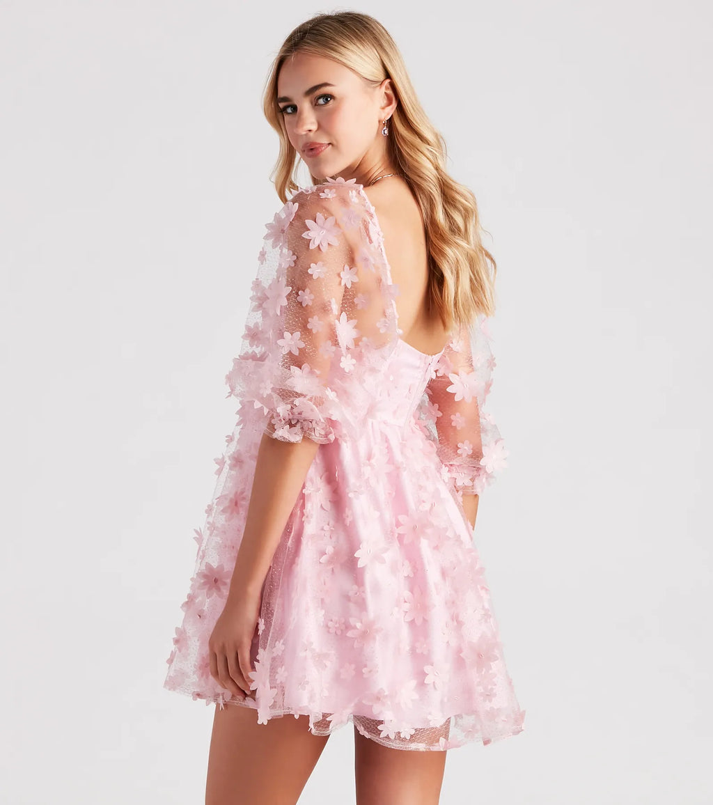 Sunshine Daisy Flower Mesh Skater Dress