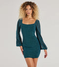Glitzy Affair Glitter Mesh Long Sleeve Mini Dress