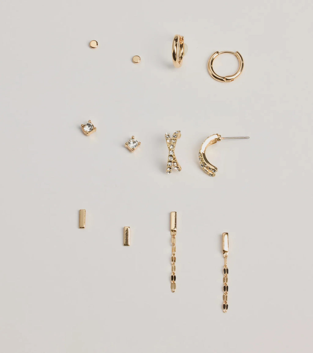 Trendy Deets Stud And Hoop Earrings Set