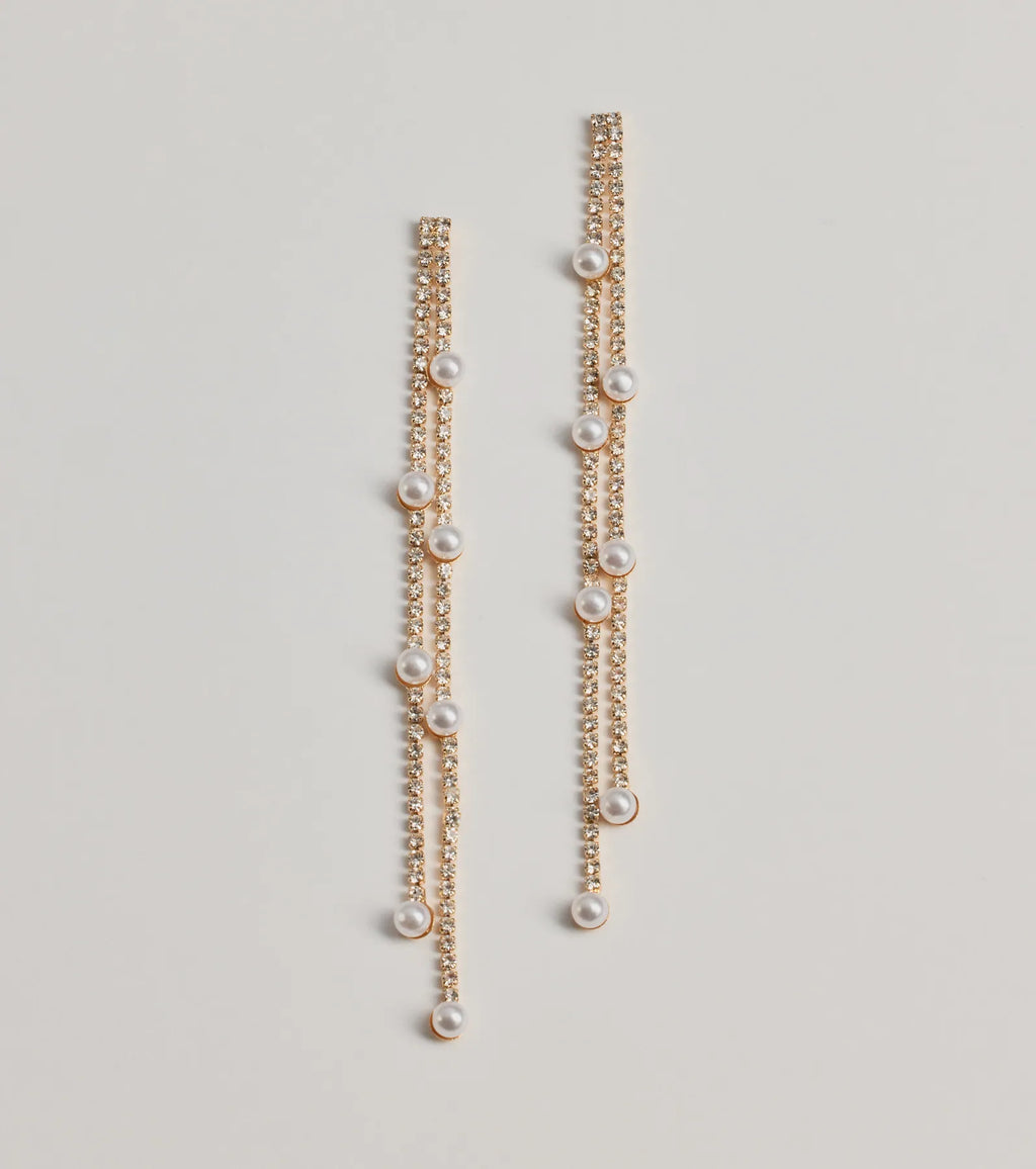 Dainty Luxe Faux Pearl And Rhinestone Earrings