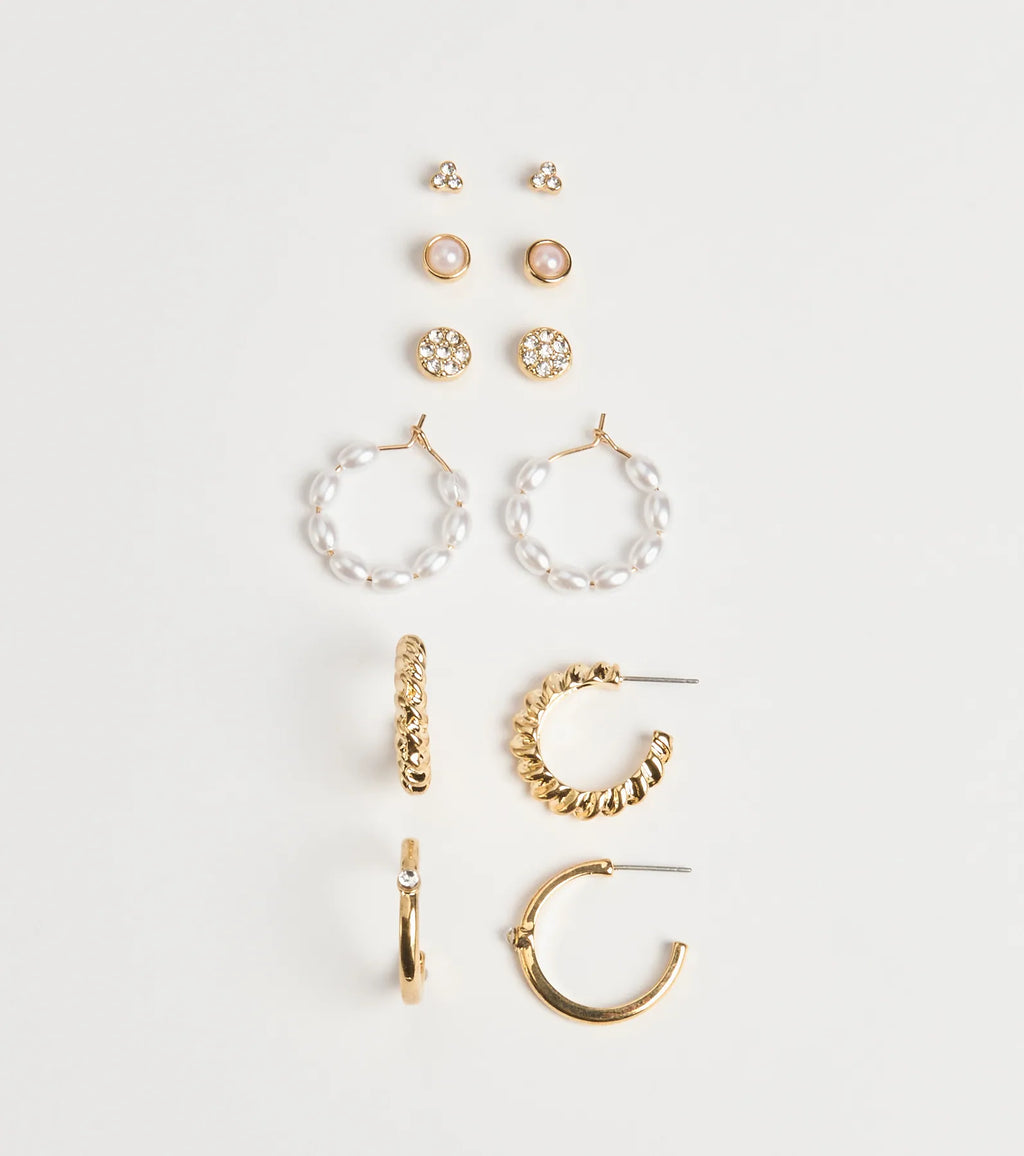 Trendy Glam Rhinestone And Pearl Earrings Set