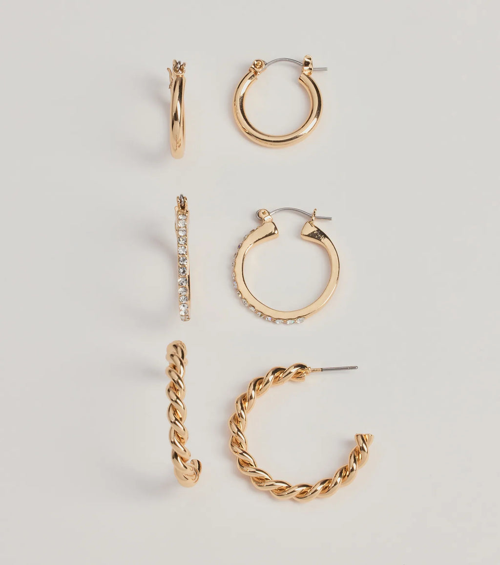Iconic Elegance Three-Pack Hoop Earrings Set