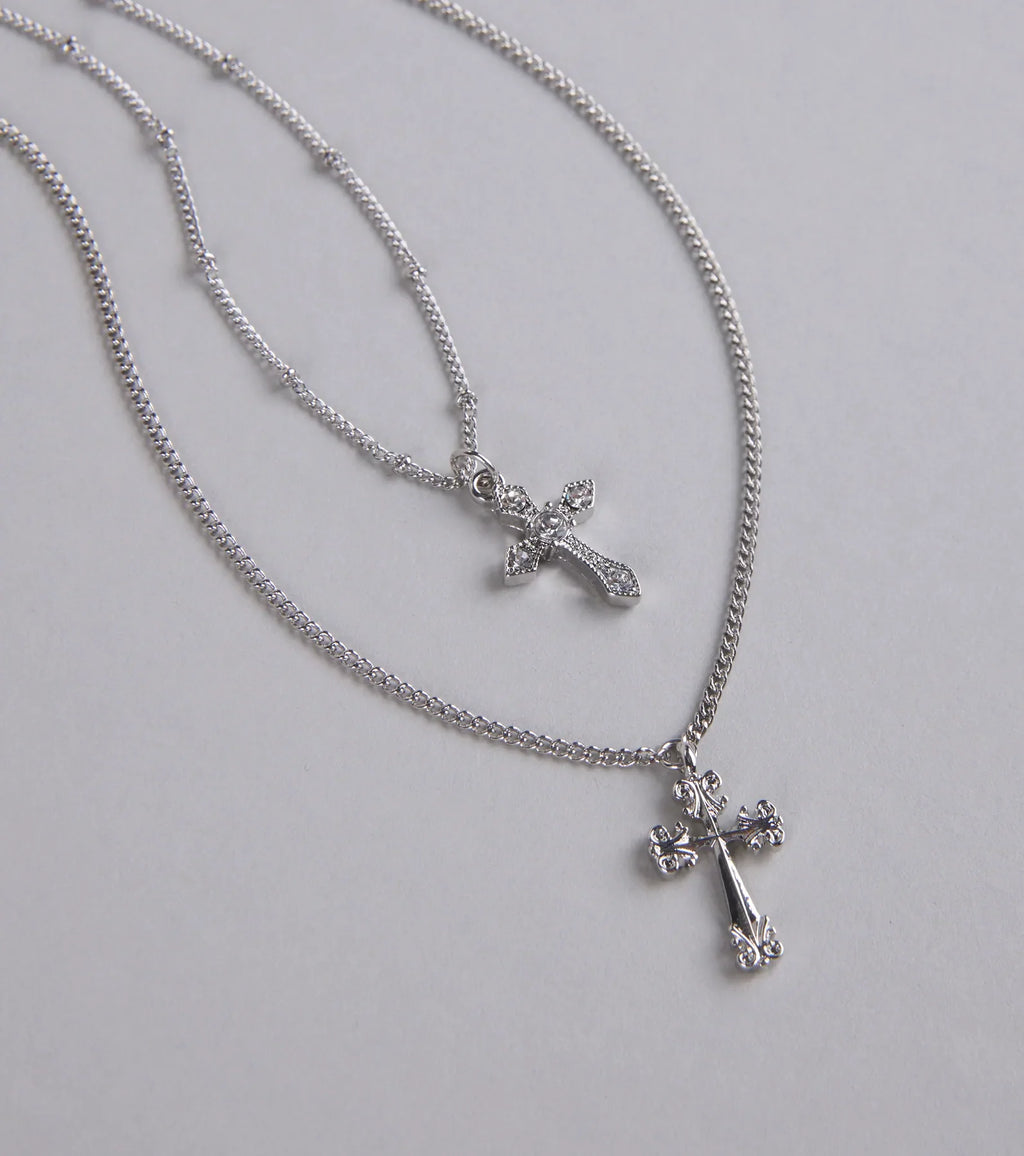 Joyful Glam Layered Cross Charm Necklace