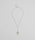 Pretty Sparkle Rhinestone Cross Pearl Lariat Necklace