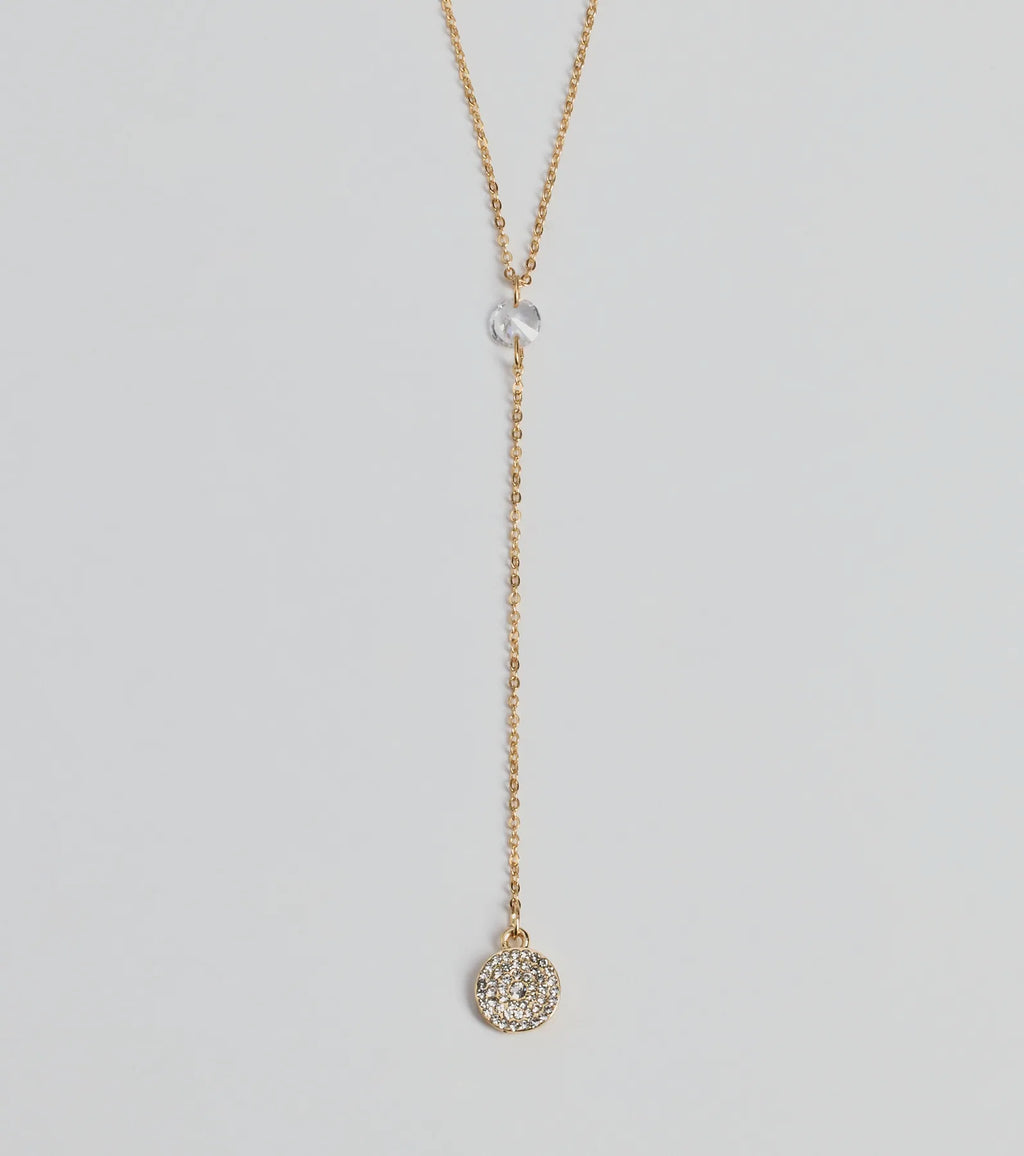 Dainty Glam Rhinestone Chain Lariat Necklace