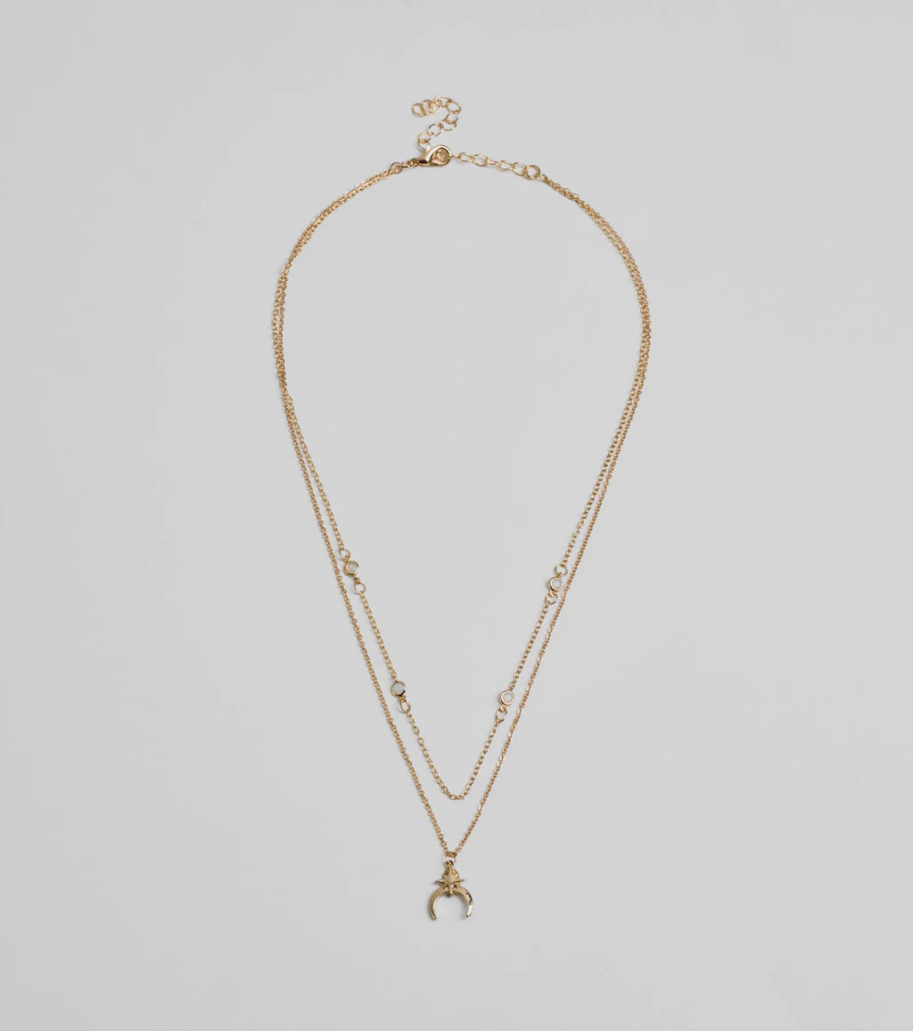 New Moon Star Charm Layered Necklace