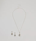 Luxe Teardrop Rhinestone Necklace And Earrings Set