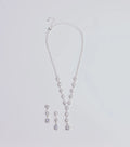 Luxe Rhinestone Lariat Necklace And Earrings Set