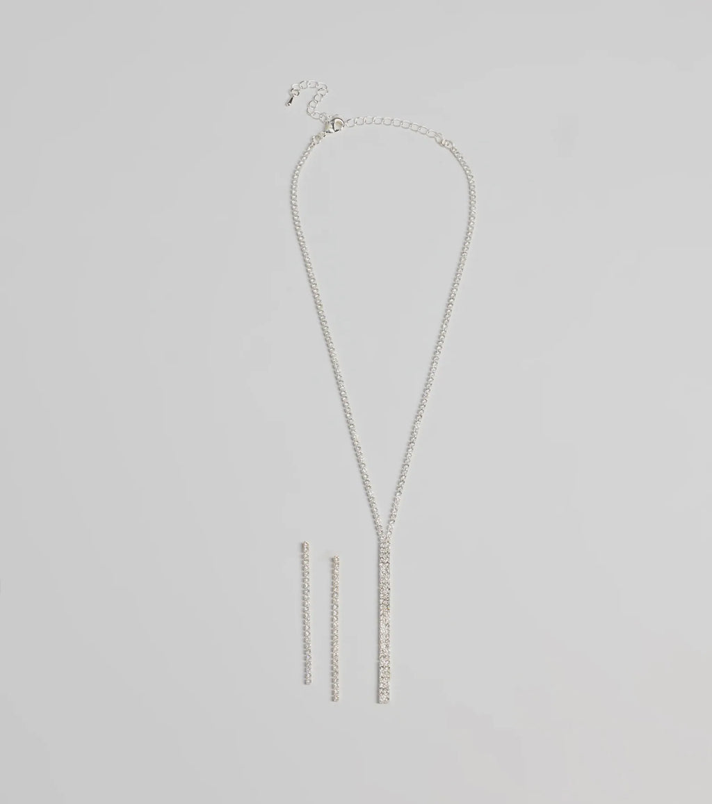 Luxe Gleam Rhinestone Necklace And Earrings Set