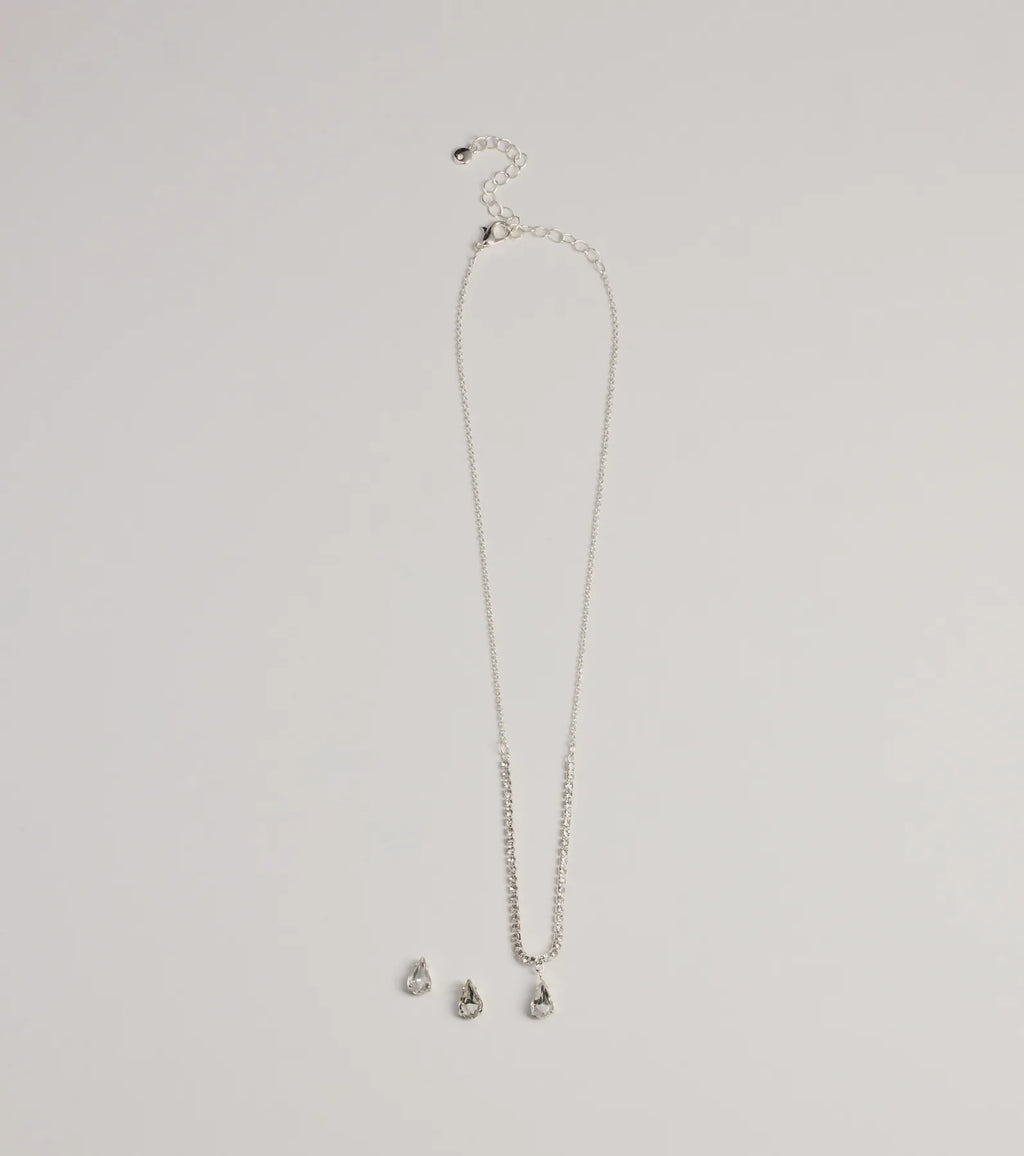 Chic Delicate Rhinestone Necklace And Earrings Set
