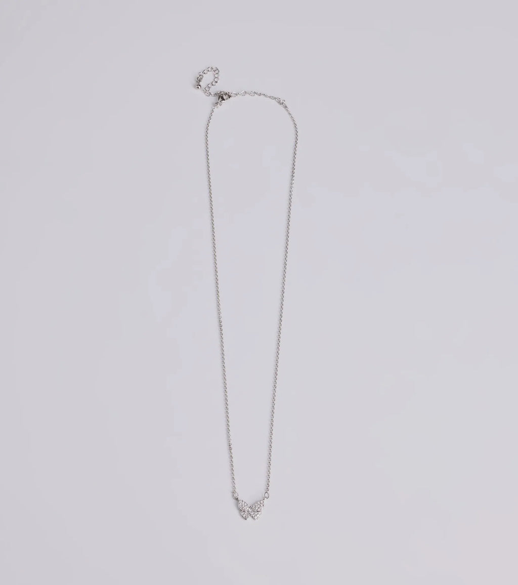 Glam Cutie Dainty Rhinestone Butterfly Charm Necklace