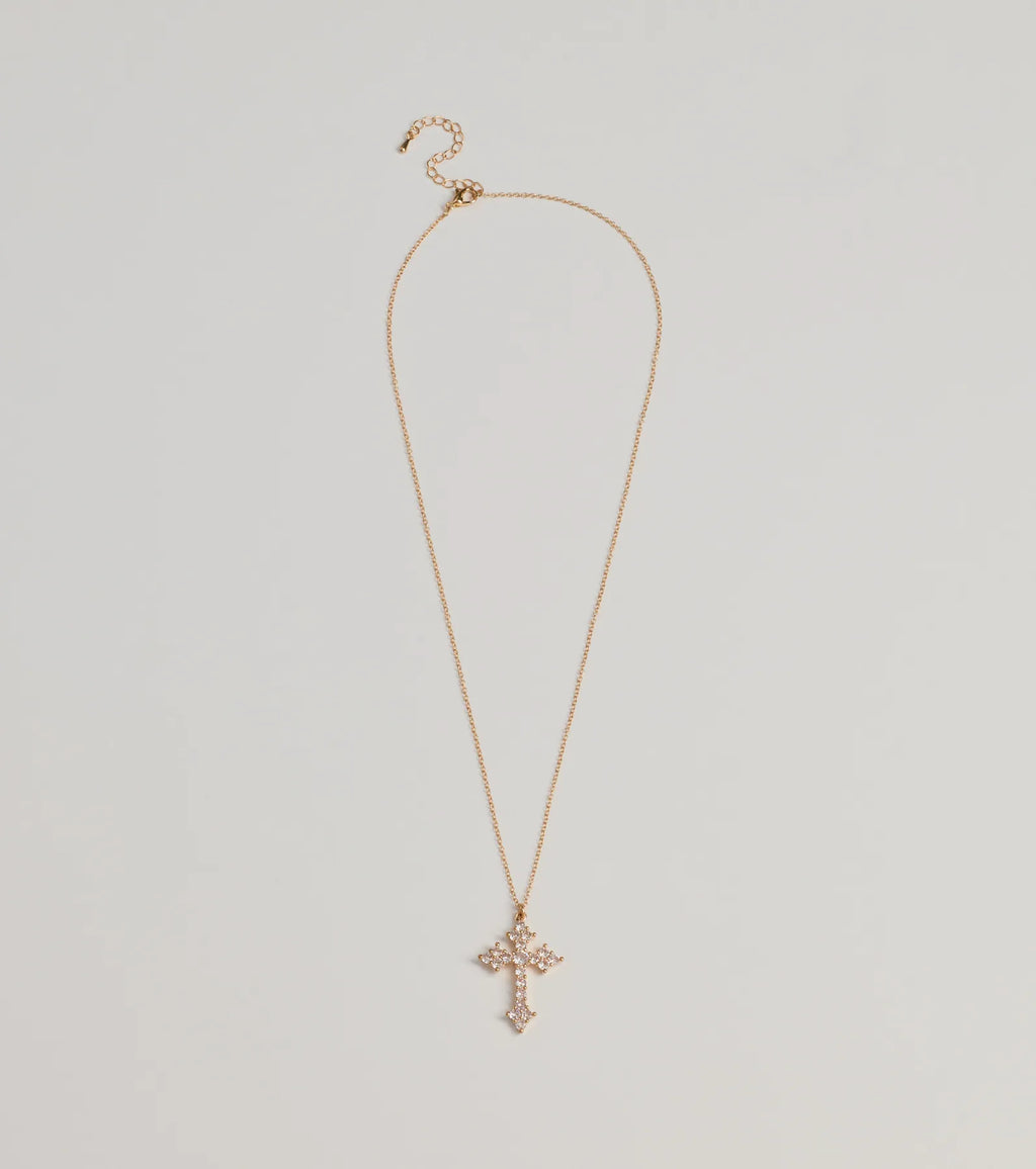 Divine Charm Rhinestone Cross Pendant Necklace