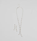 Glam Shine Rhinestone Lariat Necklace Set