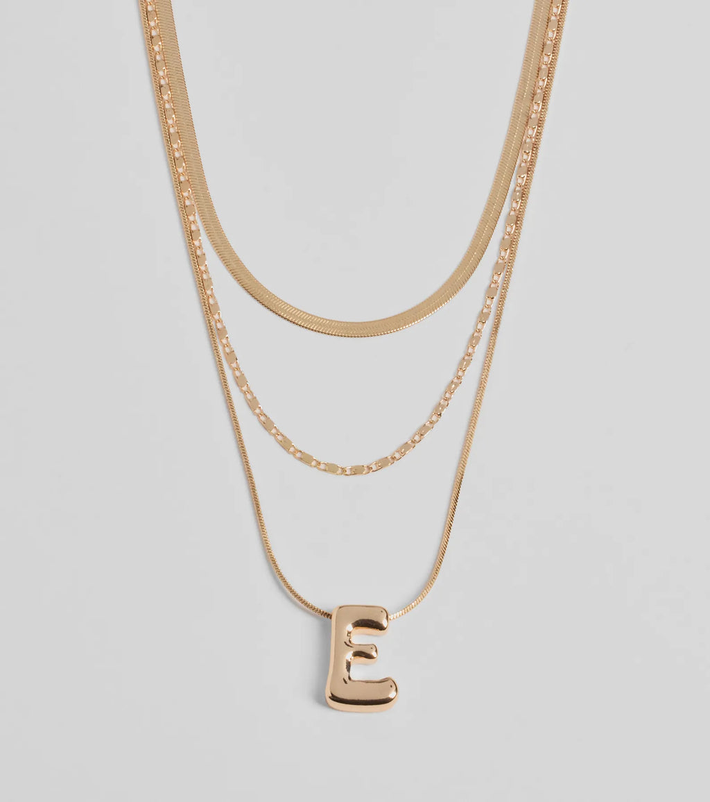 E Initial Layered Bubble Necklace