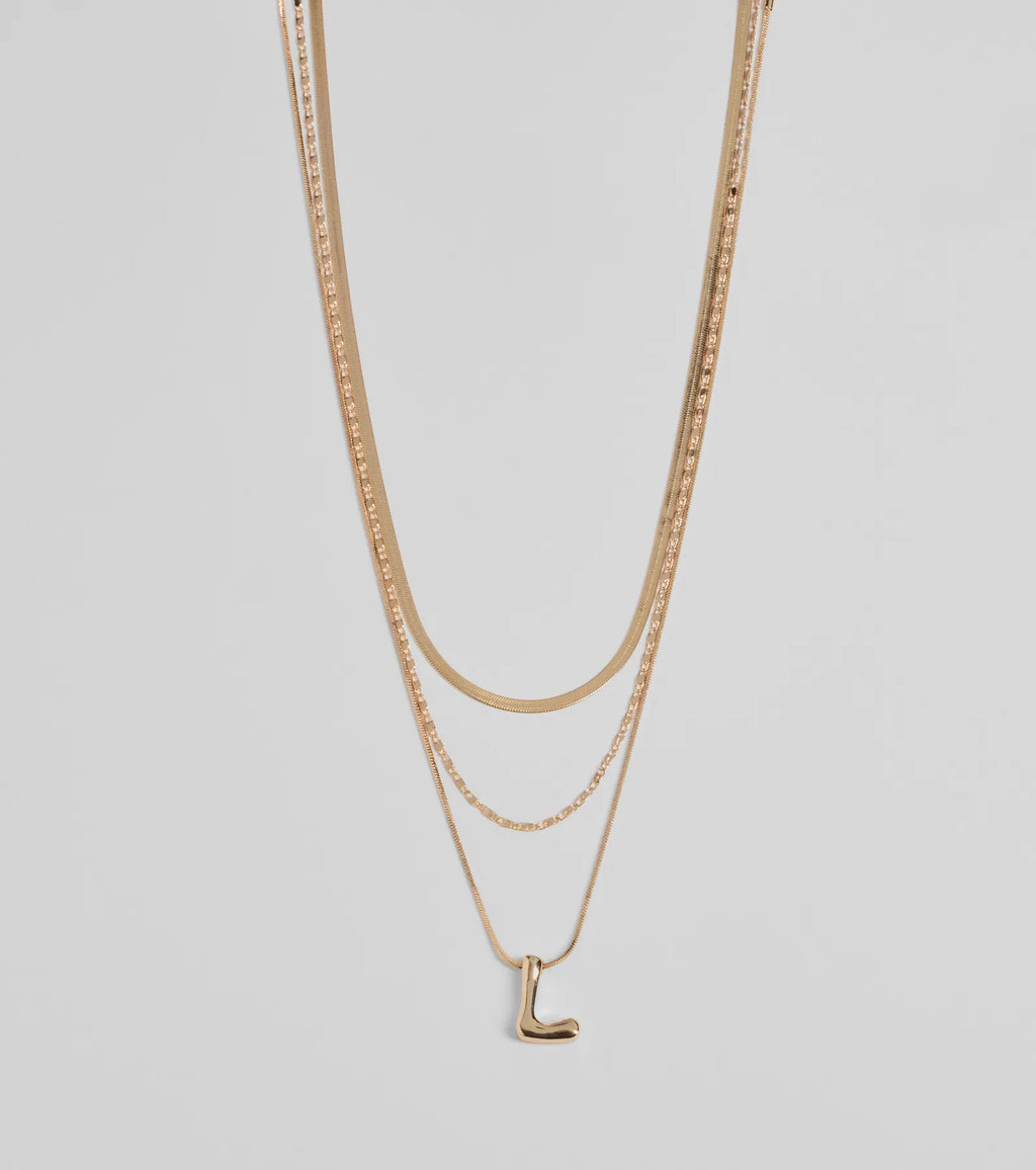 L Initial Layered Bubble Necklace