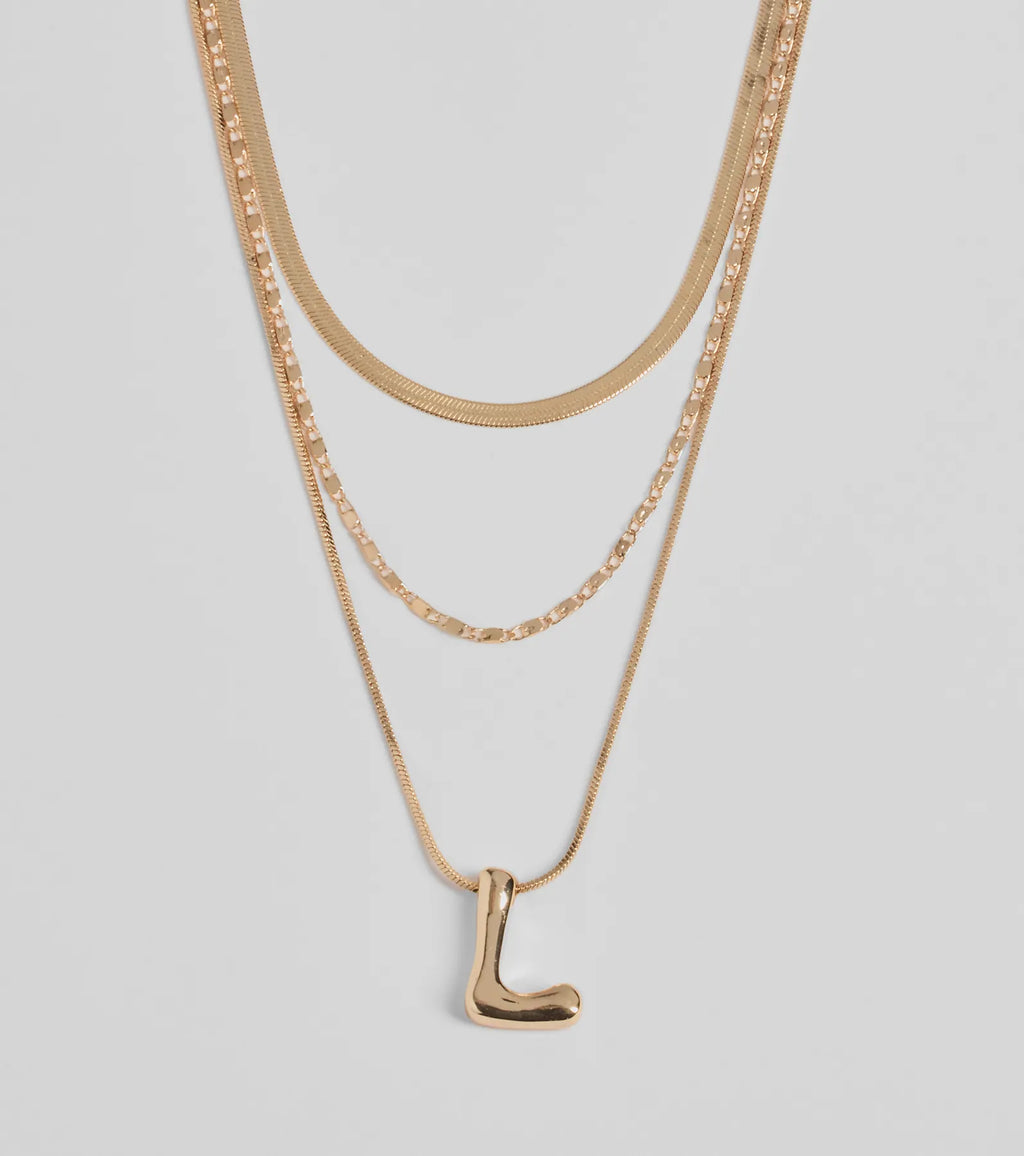 L Initial Layered Bubble Necklace