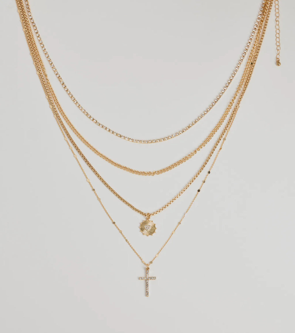 Sleek Bliss Layered Cross Charm Necklace