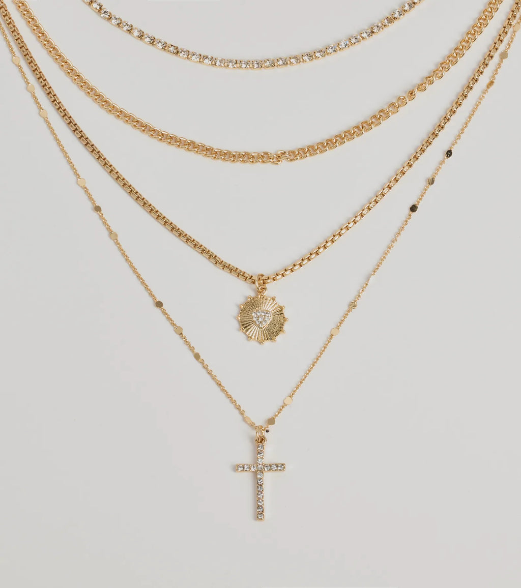 Sleek Bliss Layered Cross Charm Necklace