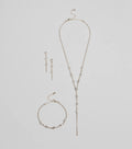 Glam Rhinestone Lariat Necklace, Bracelet, And Earrings Set
