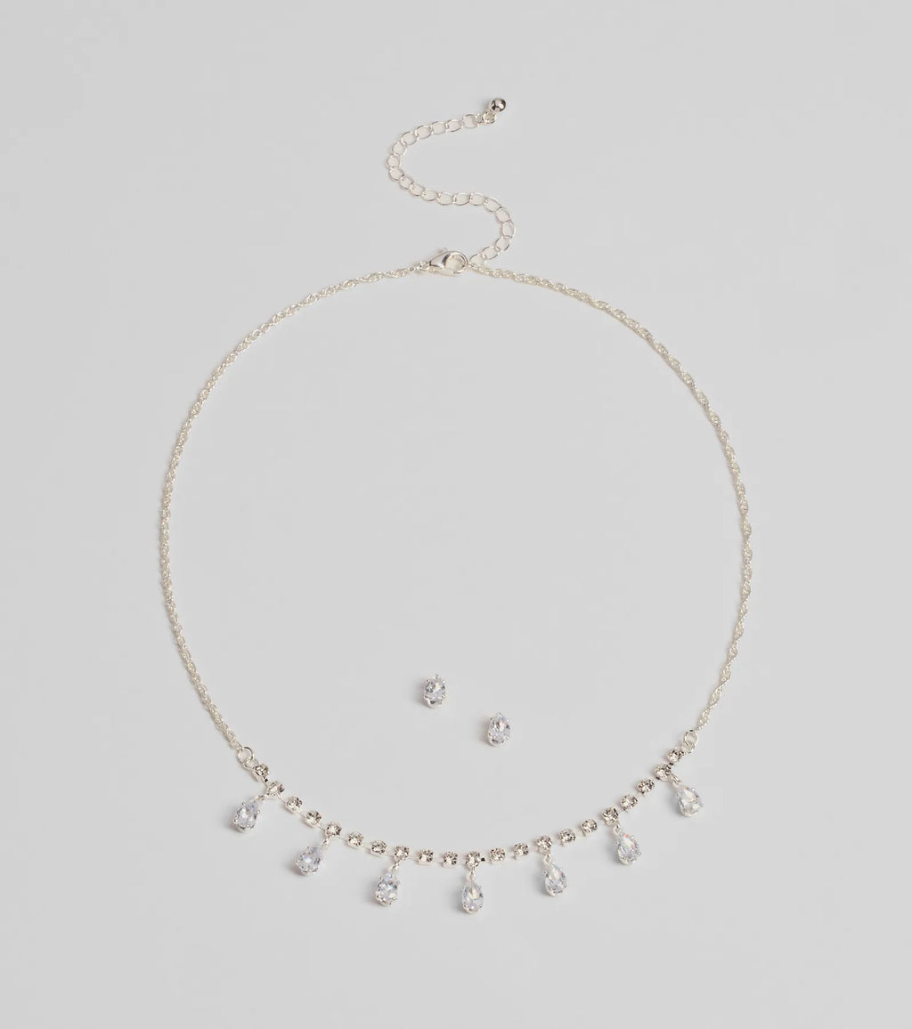 Luxe Dainty Cubic Zirconia Necklace And Stud Earrings Set