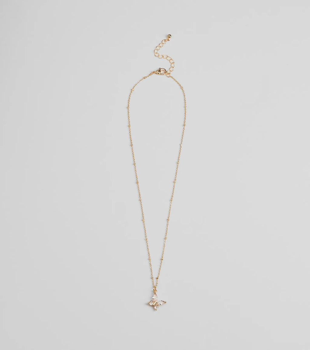 Charming Glam Cubic Zirconia Butterfly Pendant Necklace