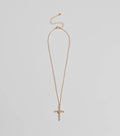 Dainty Glam Rhinestone Cross Pendant Necklace