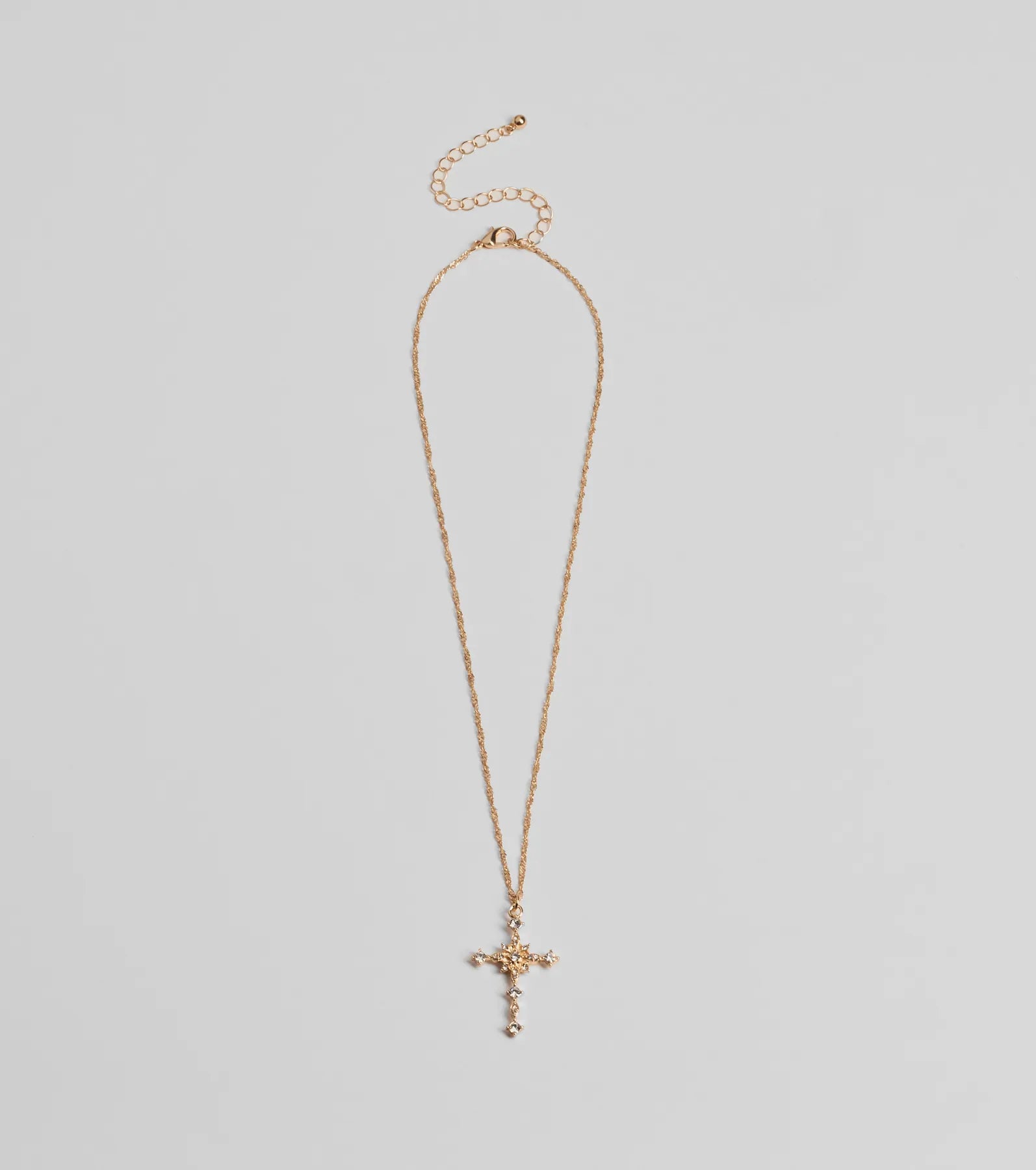 Dainty Glam Rhinestone Cross Pendant Necklace