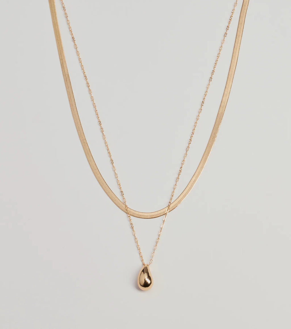 Luxe Layered Teardrop Charm Necklace