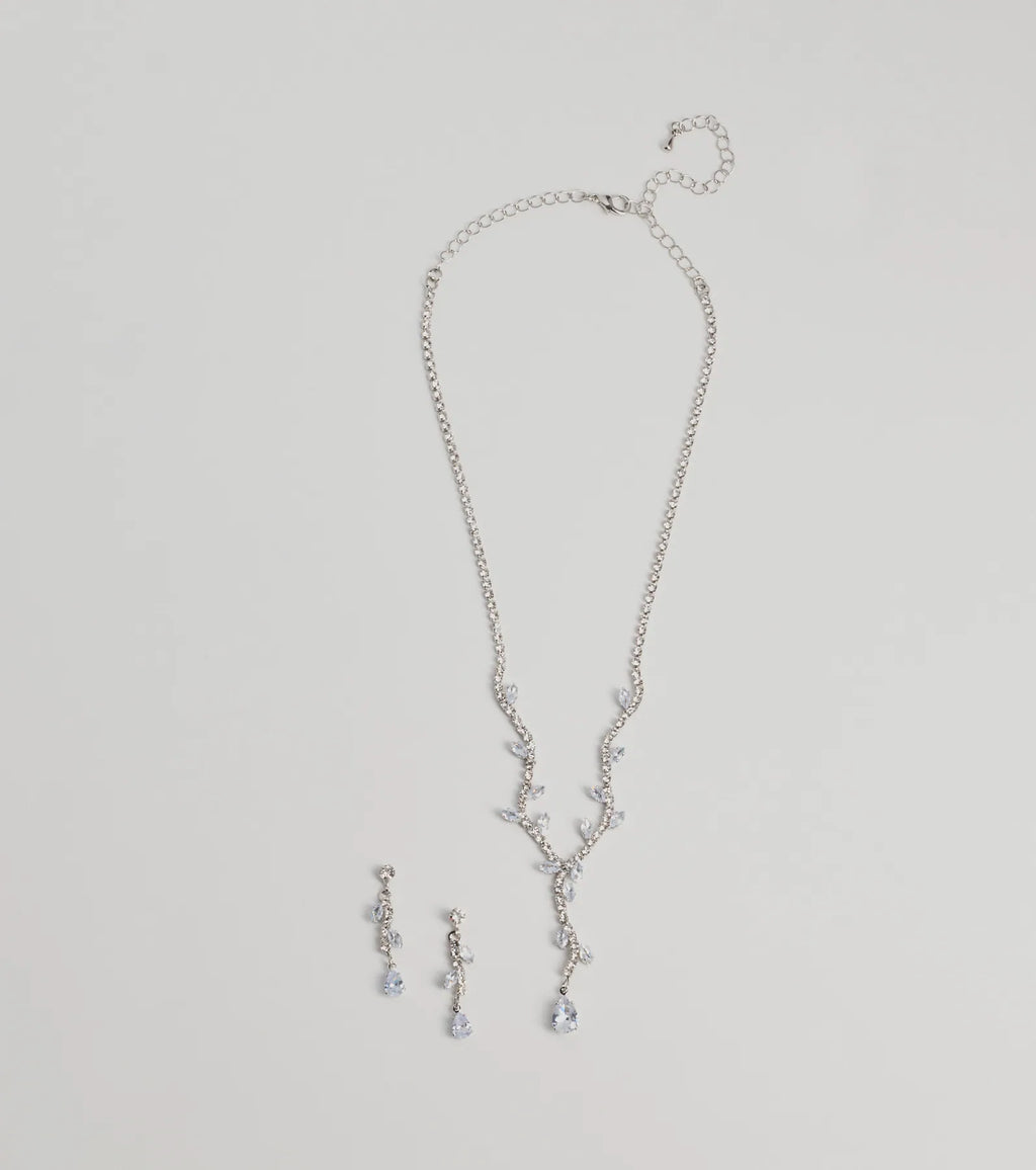 Chic Leaf-Shaped Rhinestone Necklace And Earrings Set