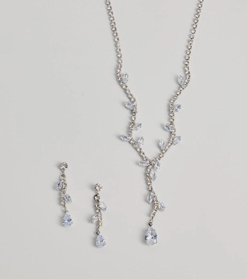 Chic Leaf-Shaped Rhinestone Necklace And Earrings Set