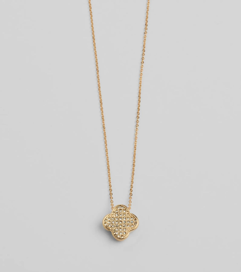 Just Your Luck Rhinestone Clover Charm Necklace