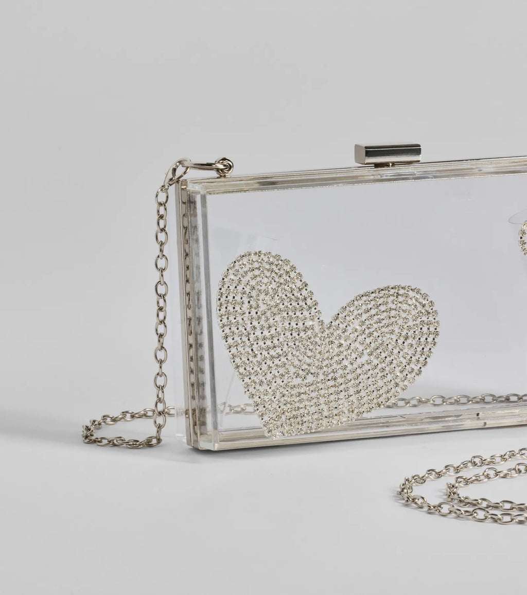 Heart's Content Rhinestone Clear Box Bag