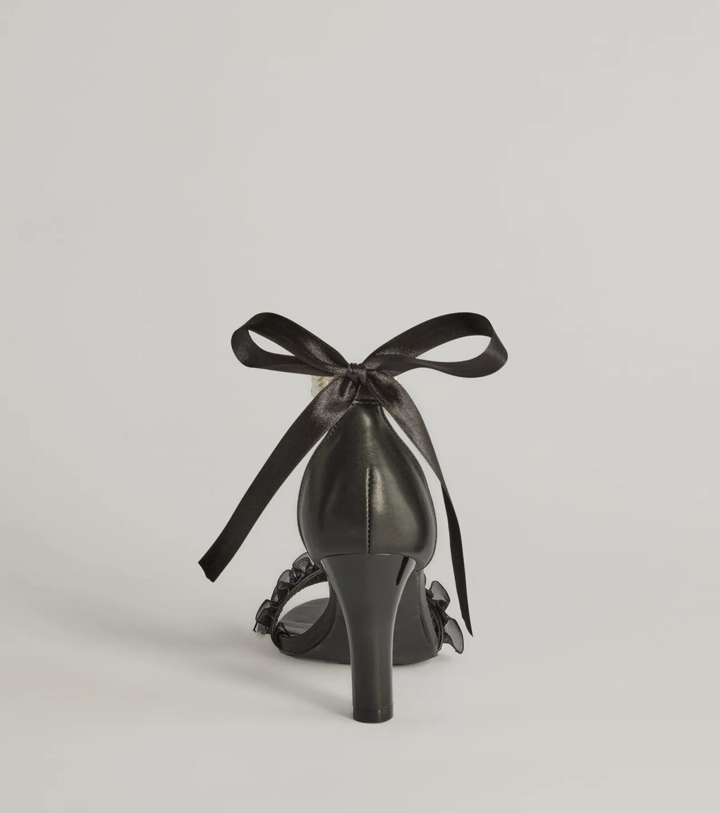 Chic Touch Pearl Strap Bow Stiletto Heels