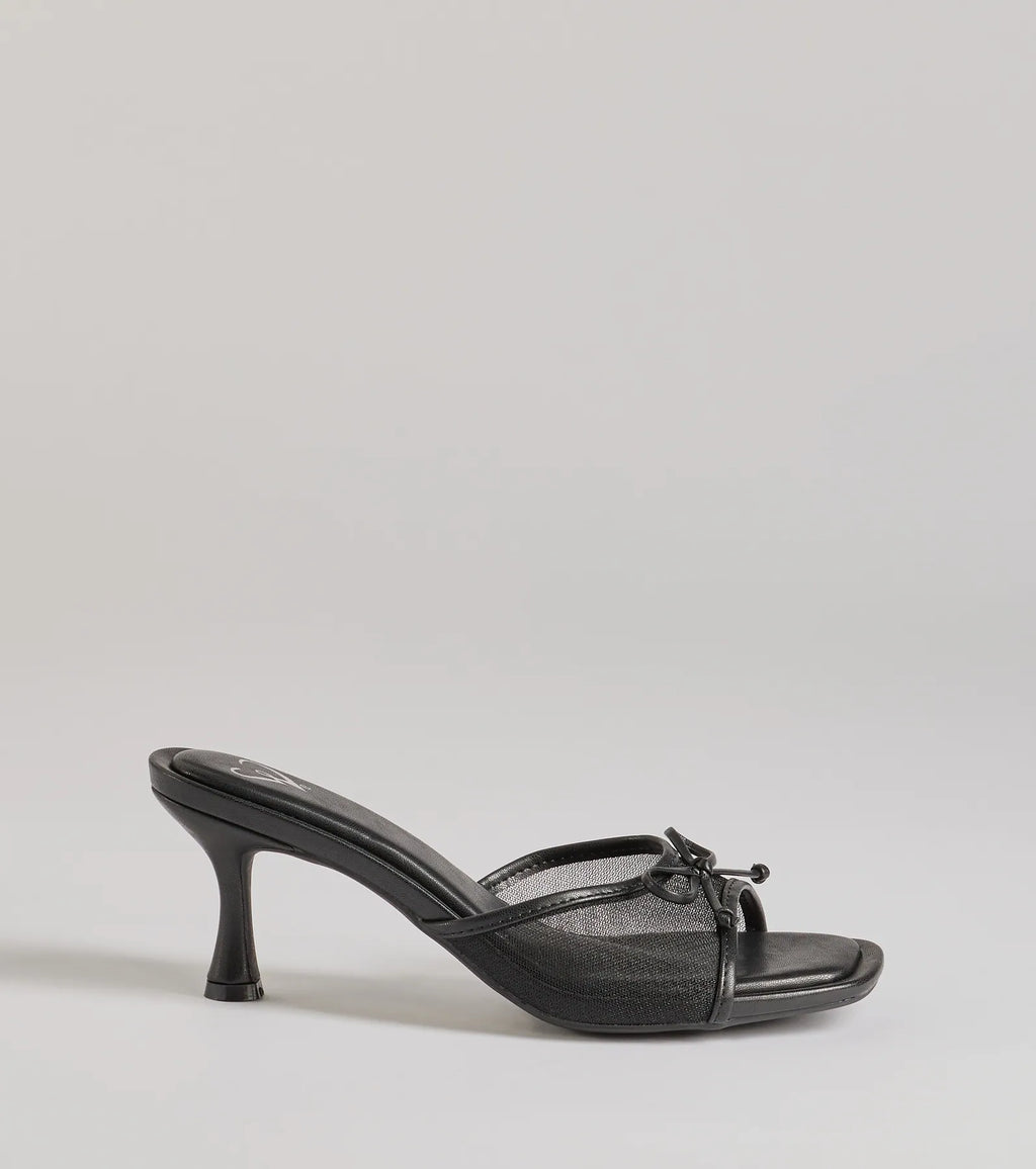 Adorable Bow Detail Mesh Strap Stiletto Mules