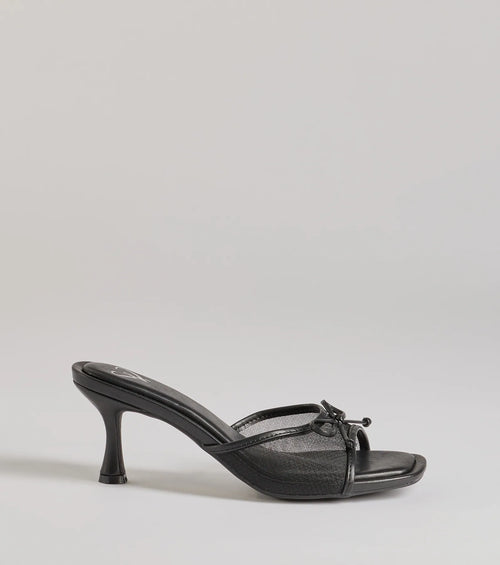 Adorable Bow Detail Mesh Strap Stiletto Mules