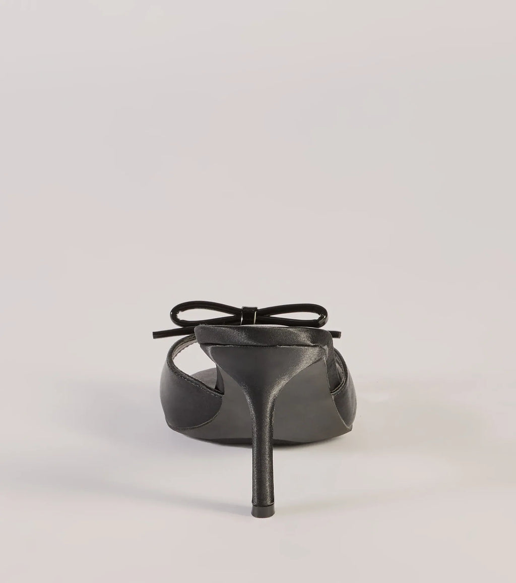 Chic Elegance Faux Leather Stiletto Bow Mules